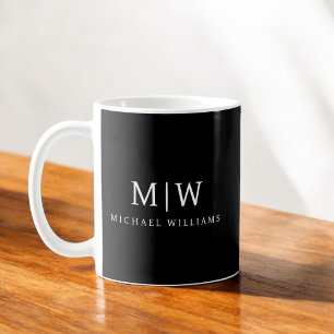 Black and White Minimalist Modern Monogram Coffee Mug