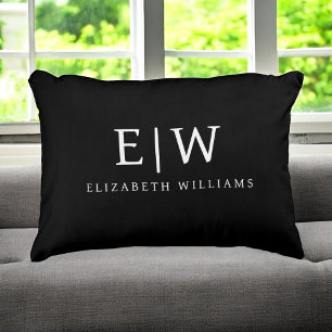 Black and White Minimalist Modern Monogram Decorative Cushion