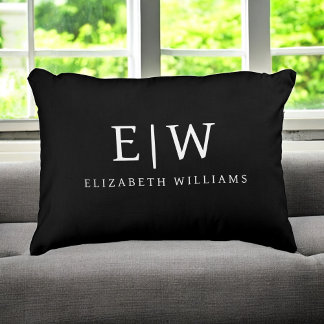 Black and White Minimalist Modern Monogram Decorative Cushion