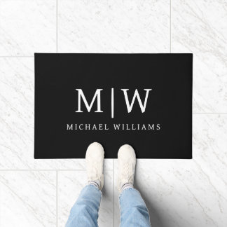 Black and White Minimalist Modern Monogram Doormat