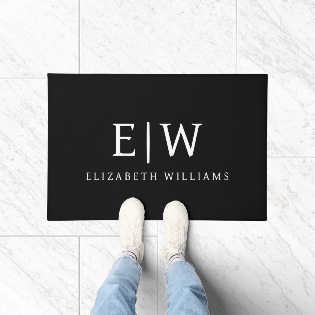 Black and White Minimalist Modern Monogram Doormat (Indoor)