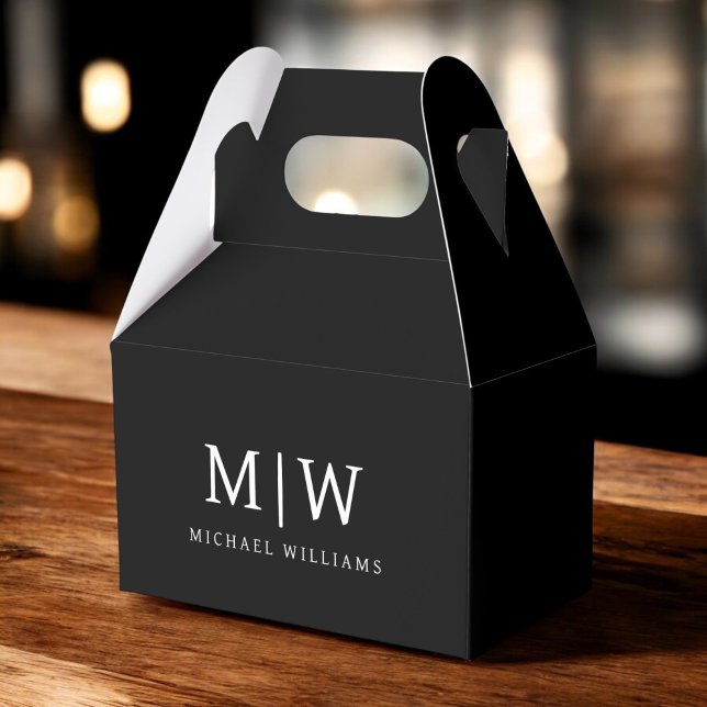 Black and White Minimalist Modern Monogram Favour Box (Creator Uploaded)