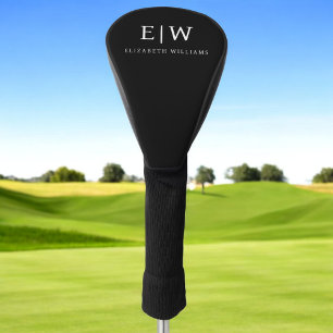 Black and White Minimalist Modern Monogram Golf Head Cover