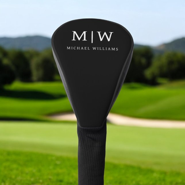 Black and White Minimalist Modern Monogram Golf Head Cover (Creator Uploaded)