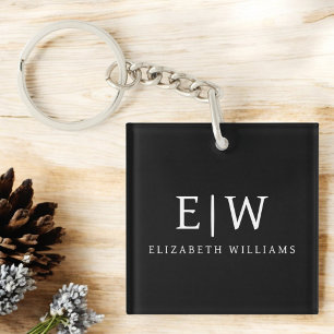 Black and White Minimalist Modern Monogram Key Ring