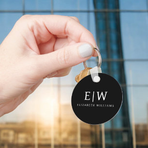 Black and White Minimalist Modern Monogram Key Ring