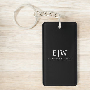 Black and White Minimalist Modern Monogram Key Ring