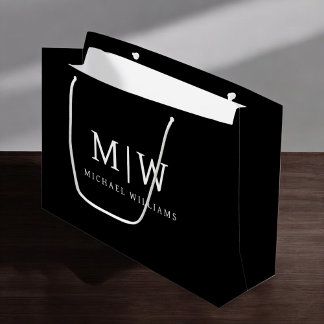 Black and White Minimalist Modern Monogram Large Gift Bag