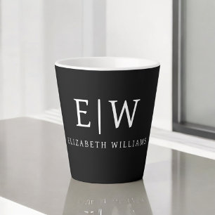 Black and White Minimalist Modern Monogram Latte Mug