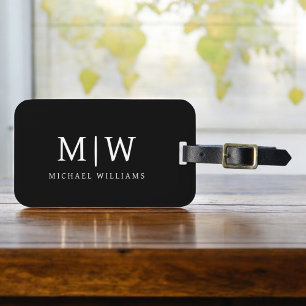 Black and White Minimalist Modern Monogram Luggage Tag