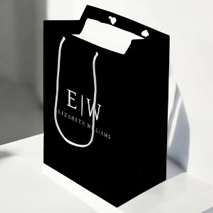 Black and White Minimalist Modern Monogram Medium Gift Bag