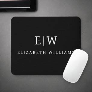 Black and White Minimalist Modern Monogram Mouse Pad