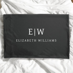 Black and White Minimalist Modern Monogram Pillowcase