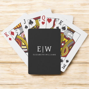 Black and White Minimalist Modern Monogram Playing Cards