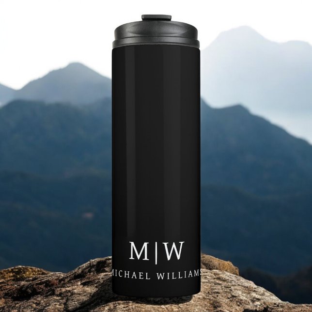 Black and White Minimalist Modern Monogram Thermal Tumbler (Creator Uploaded)