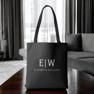 Black and White Minimalist Modern Monogram Tote Bag