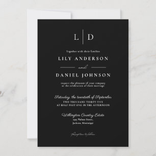 Black and White Minimalist Modern Monogram Wedding Invitation