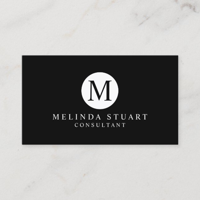 Black and White Minimalist Monogram Business Card (Front)
