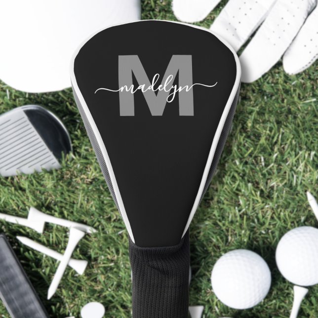 Black And White Minimalist Monogram Golf Head Cover (Personalized Initial Name Monogram Golf Head Cover )
