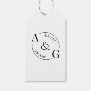 Black and White Minimalist Monogram Name Gift Tag