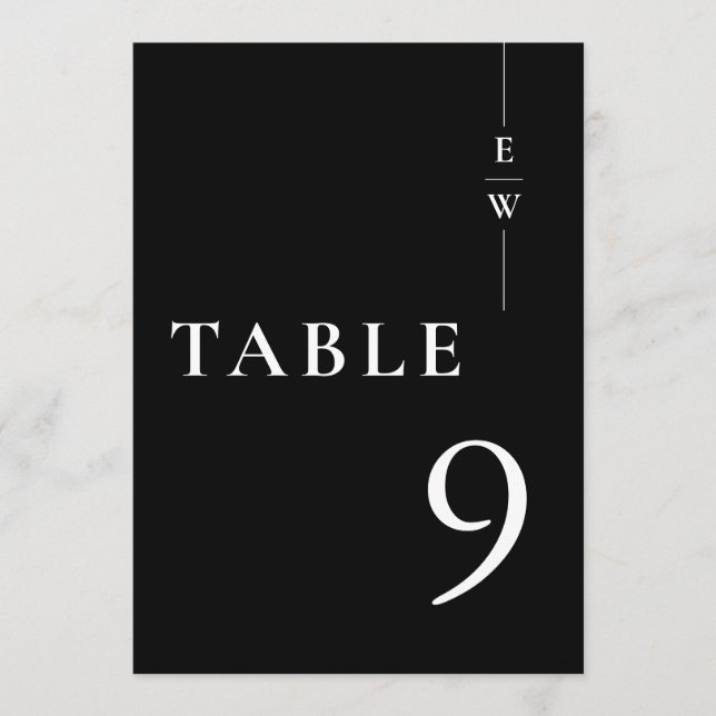 Black And White Minimalist Monogram Table Number (Front)