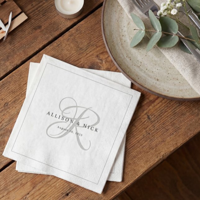 Black and White Minimalist Monogram Wedding Napkin (Creator Uploaded)