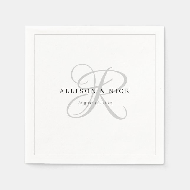 Black and White Minimalist Monogram Wedding Napkin (Front)