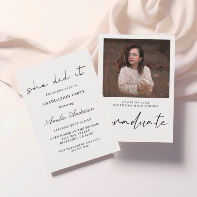 black and white Minimalist  Photo Graduation  Invitation (Creator Uploaded)
