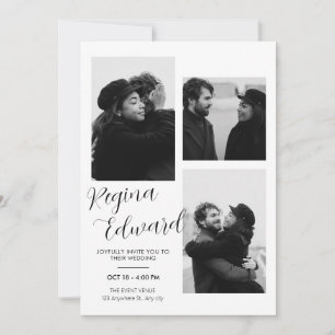 Black and white minimalist photo wedding invitation