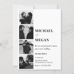Black and white minimalist photo wedding  invitation