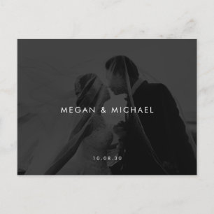 Black and white minimalist photo wedding postcard