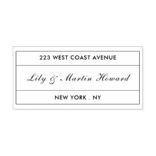 Black and White Minimalist Script Address  Self-inking Stamp