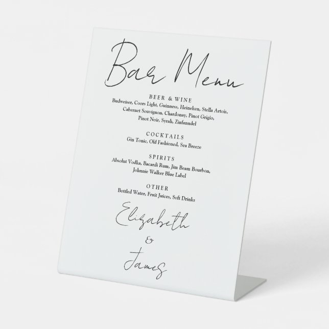 Black And White Minimalist Script Bar Menu Pedestal Sign (Front)