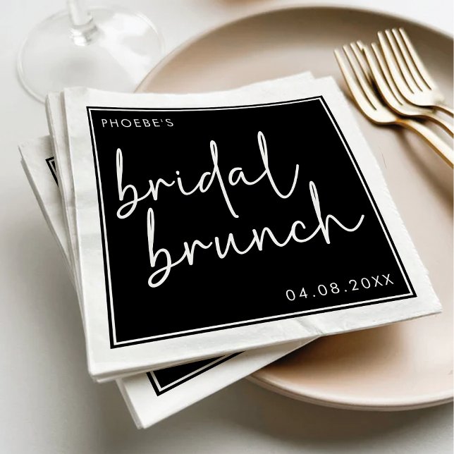Black and White Minimalist Script Bridal Brunch Napkin (Creator Uploaded)