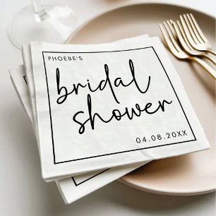 Black and White Minimalist Script Bridal Shower Napkin