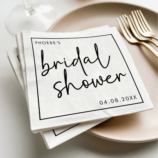 Black and White Minimalist Script Bridal Shower Napkin (Creator Uploaded)