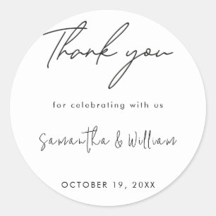 Black And White Minimalist Script Modern Wedding Classic Round Sticker