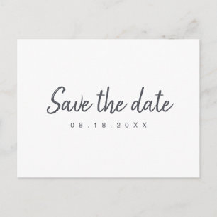 Black and white minimalist script save the date announcement postcard