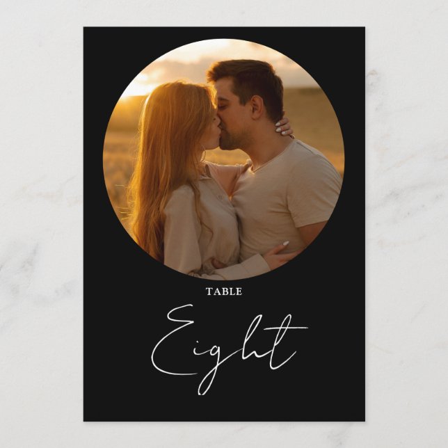 Black And White Minimalist Script Table Number (Front)