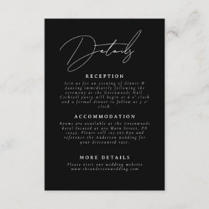 Black and White Minimalist Script Wedding Details Enclosure Card
