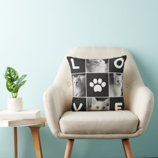 Black and White Minimalist Simple cat Lover Cushion