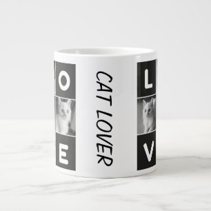 Black and White Minimalist Simple CAT Lover Large Coffee Mug
