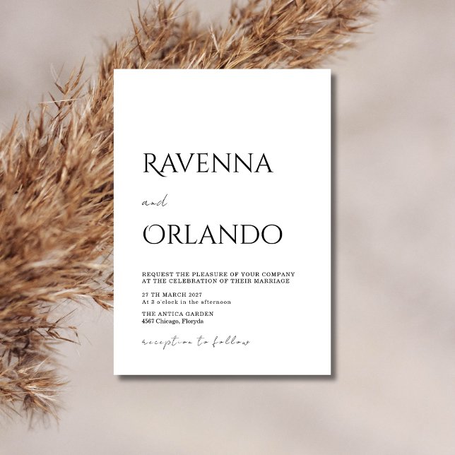 Black and White Minimalist Simple Modern Wedding Invitation (Creator Uploaded)