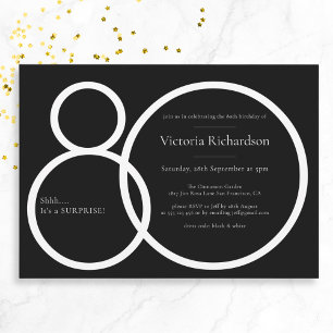 Black and White Minimalist Surprise 80th Birthday  Invitation