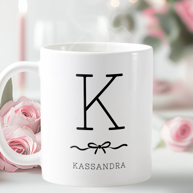 Black and White Minimalist Typography Bow Monogram Coffee Mug (Black and White Minimalist Typography Bow Monogram Coffee Mug)
