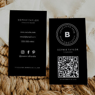 Black and White Minimalist Vertical Qr Code Business Card