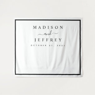 Black and White Minimalist Wedding Backdrop Tapestry
