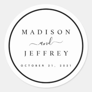 Black and White Minimalist Wedding Classic Round Sticker