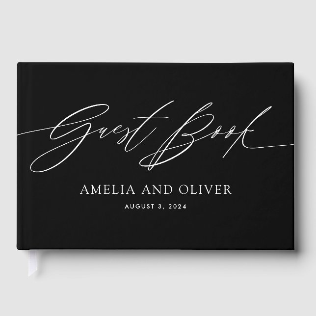 Black and White Minimalist Wedding Guest Book (Front)
