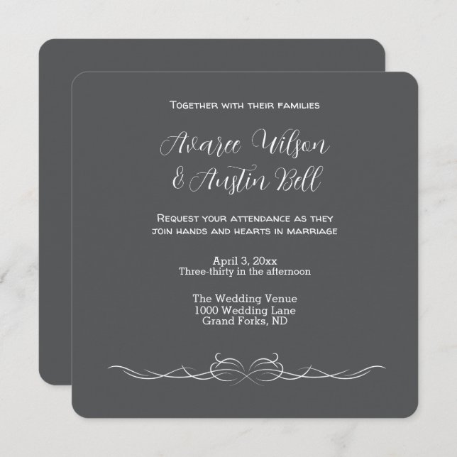Black and White Minimalist Wedding  Invitation (Front/Back)